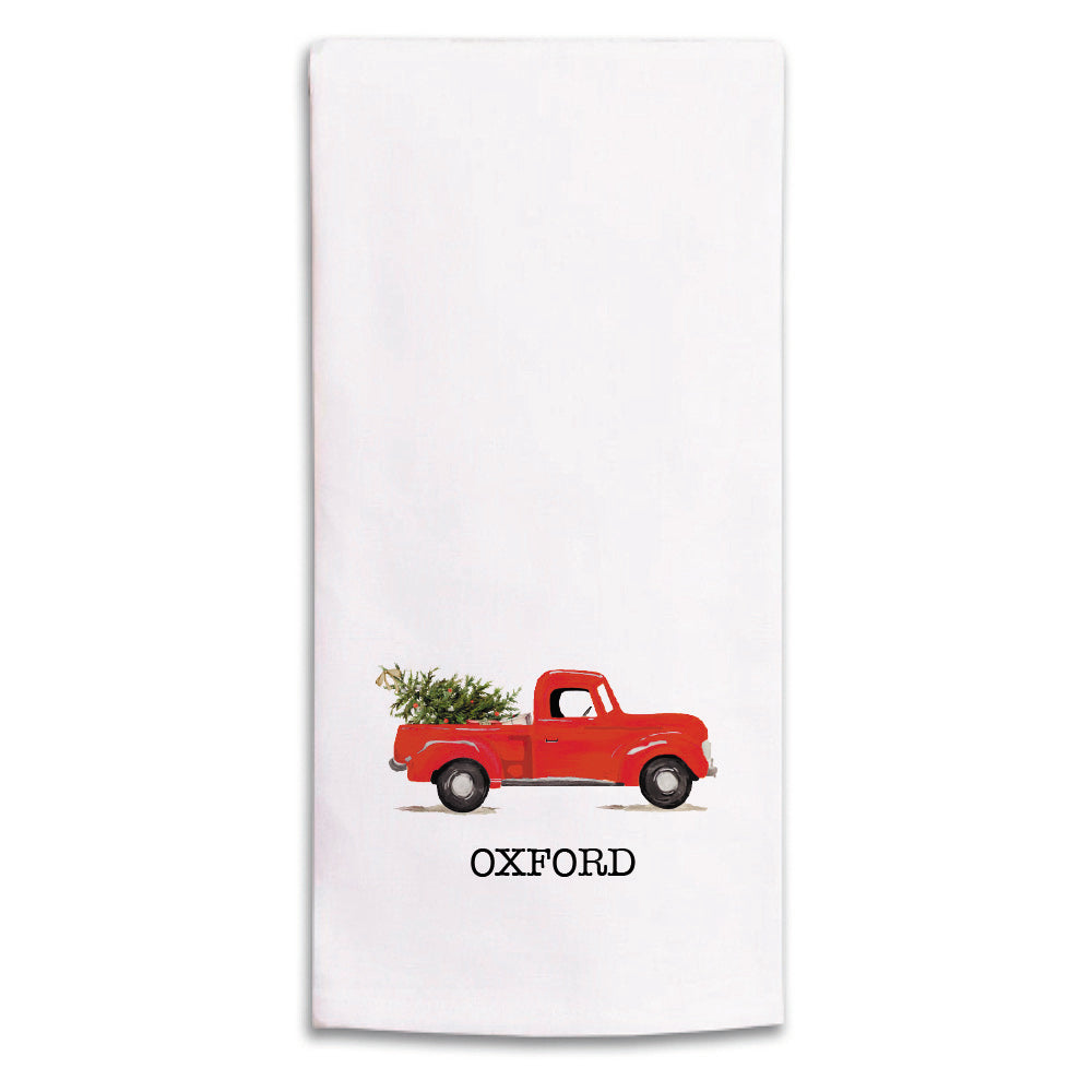 Christmas Tree Truck Personalized Tea Towel