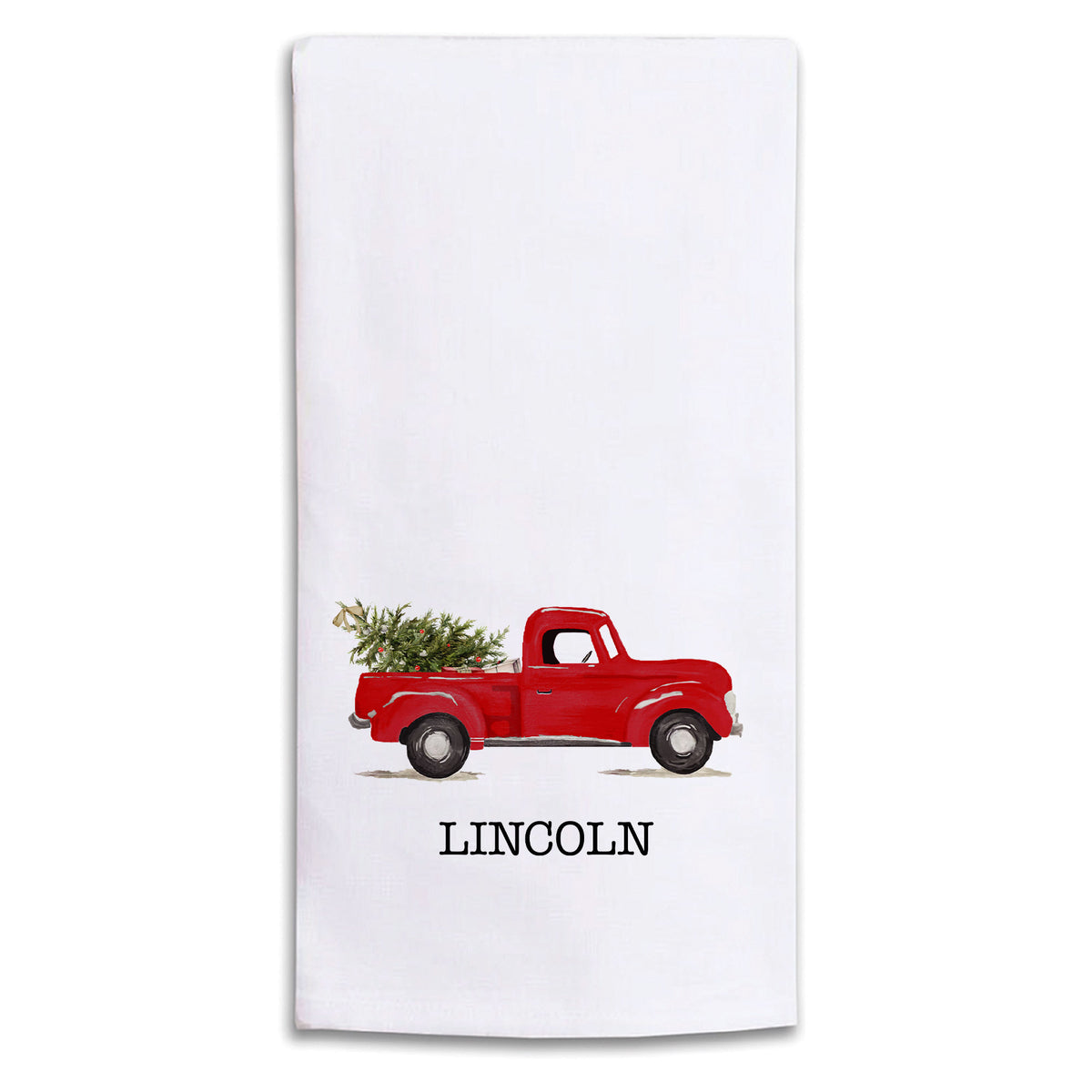 Christmas Tree Truck Personalized Tea Towel