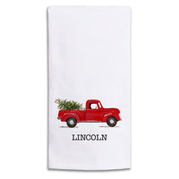 Christmas Tree Truck Personalized Tea Towel