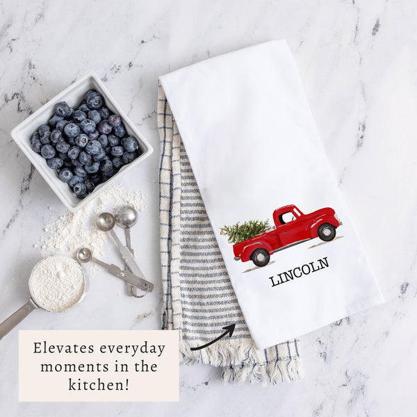 Christmas Tree Truck Personalized Tea Towel