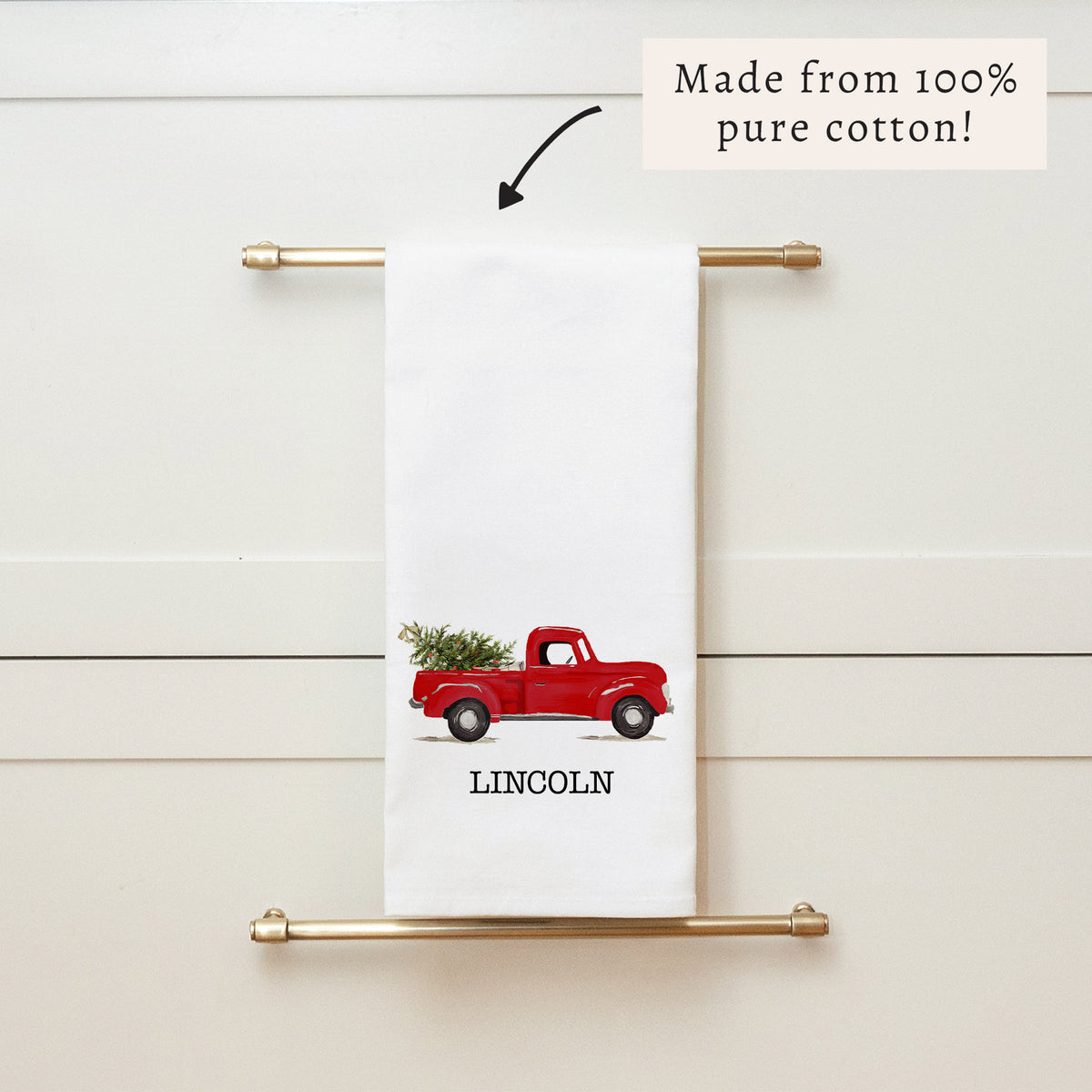 Christmas Tree Truck Personalized Tea Towel