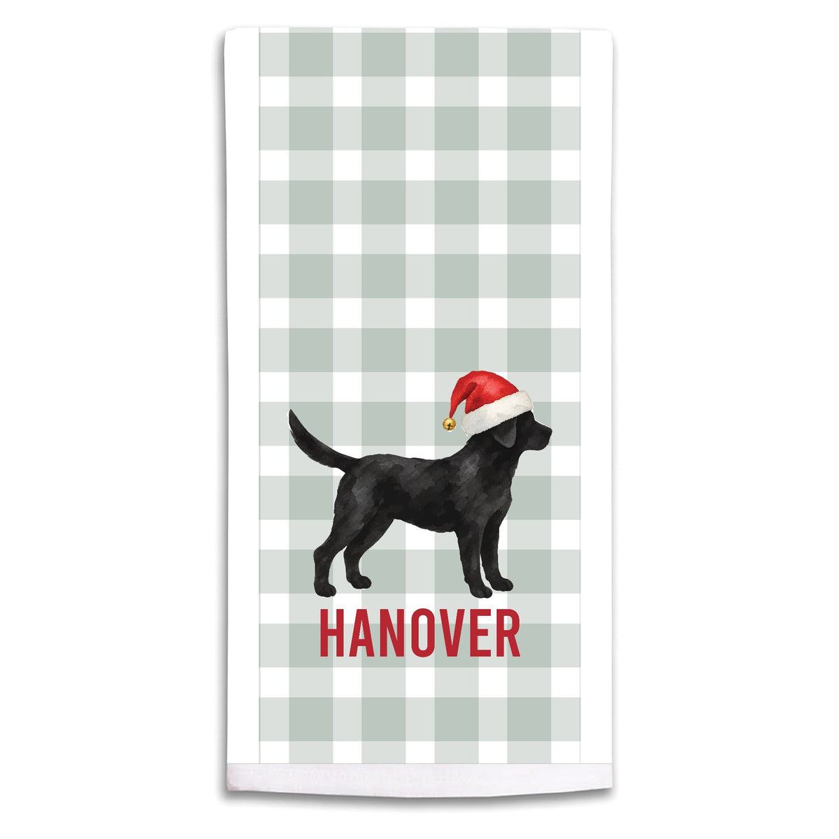 Black Lab Santa Hat Personalized Tea Towel