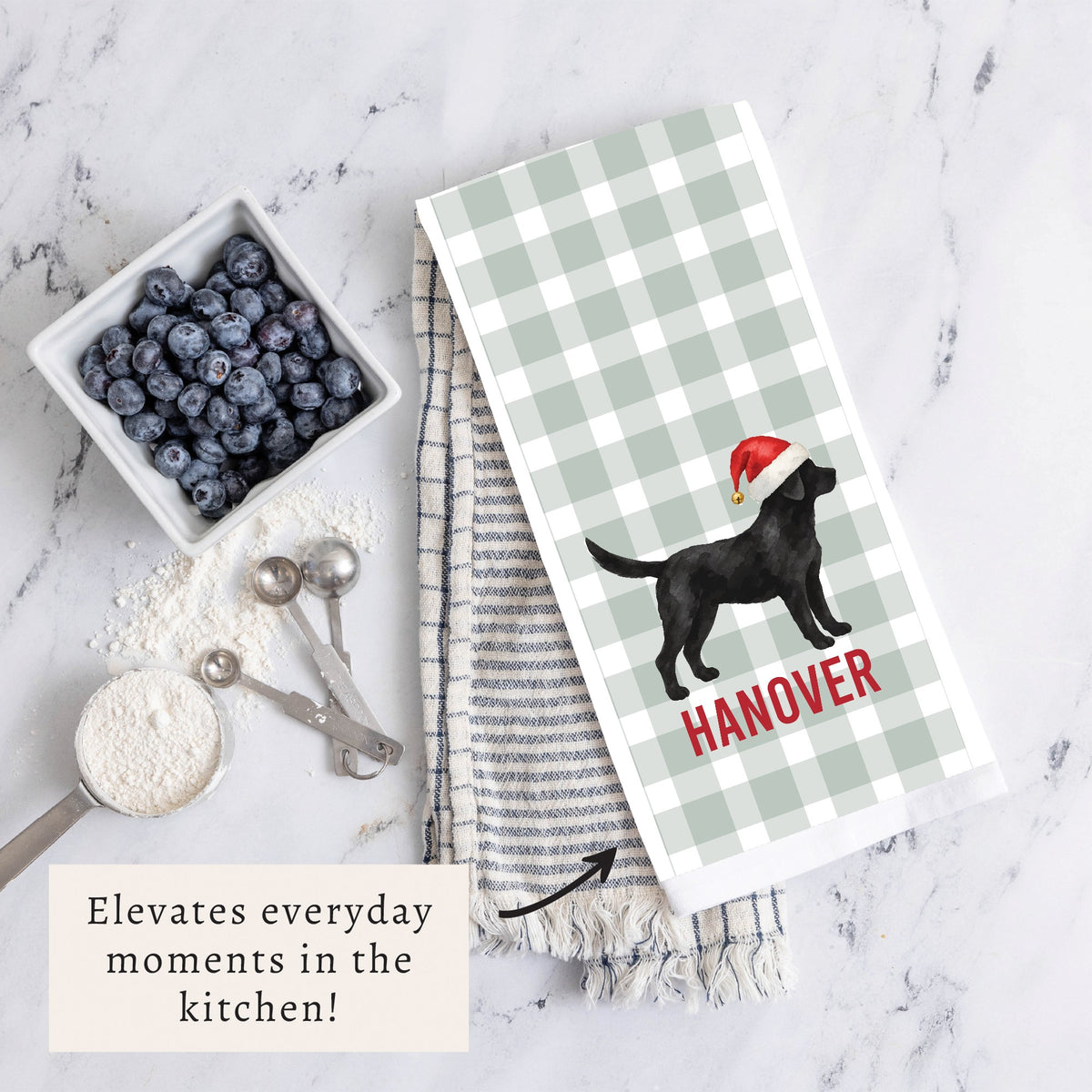 Black Lab Santa Hat Personalized Tea Towel