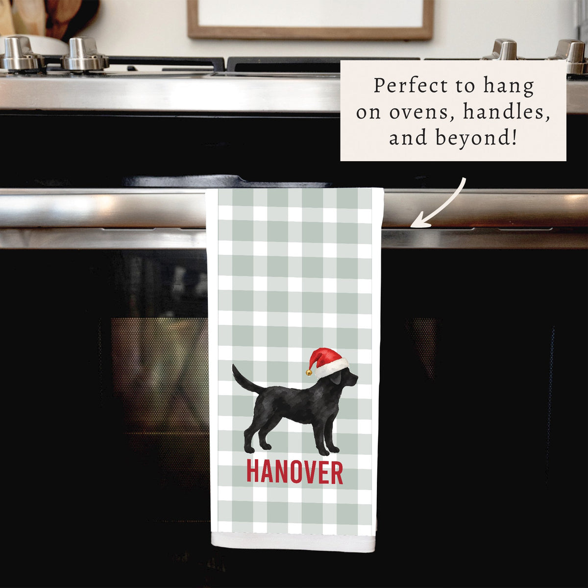 Black Lab Santa Hat Personalized Tea Towel
