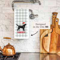Black Lab Santa Hat Personalized Tea Towel