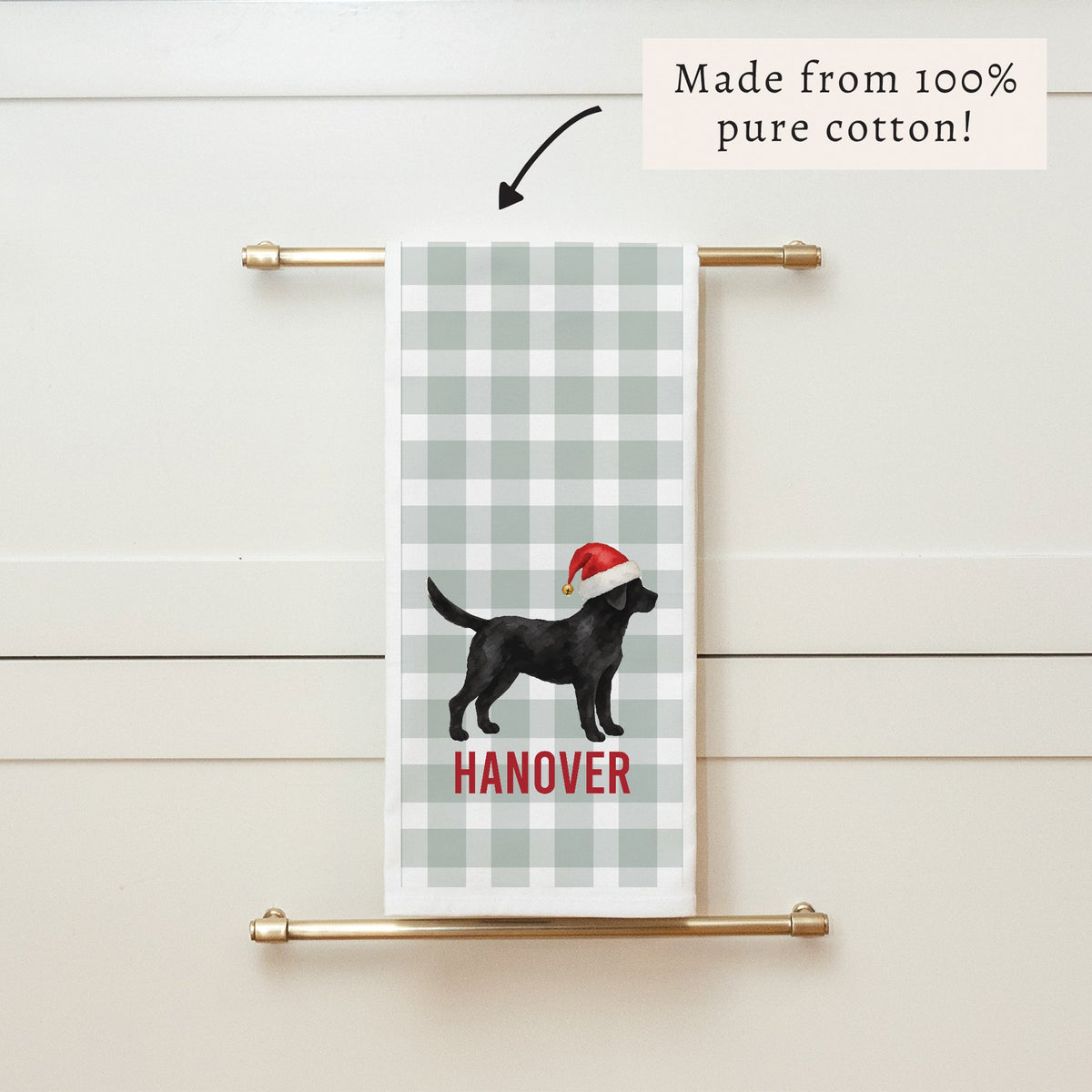 Black Lab Santa Hat Personalized Tea Towel