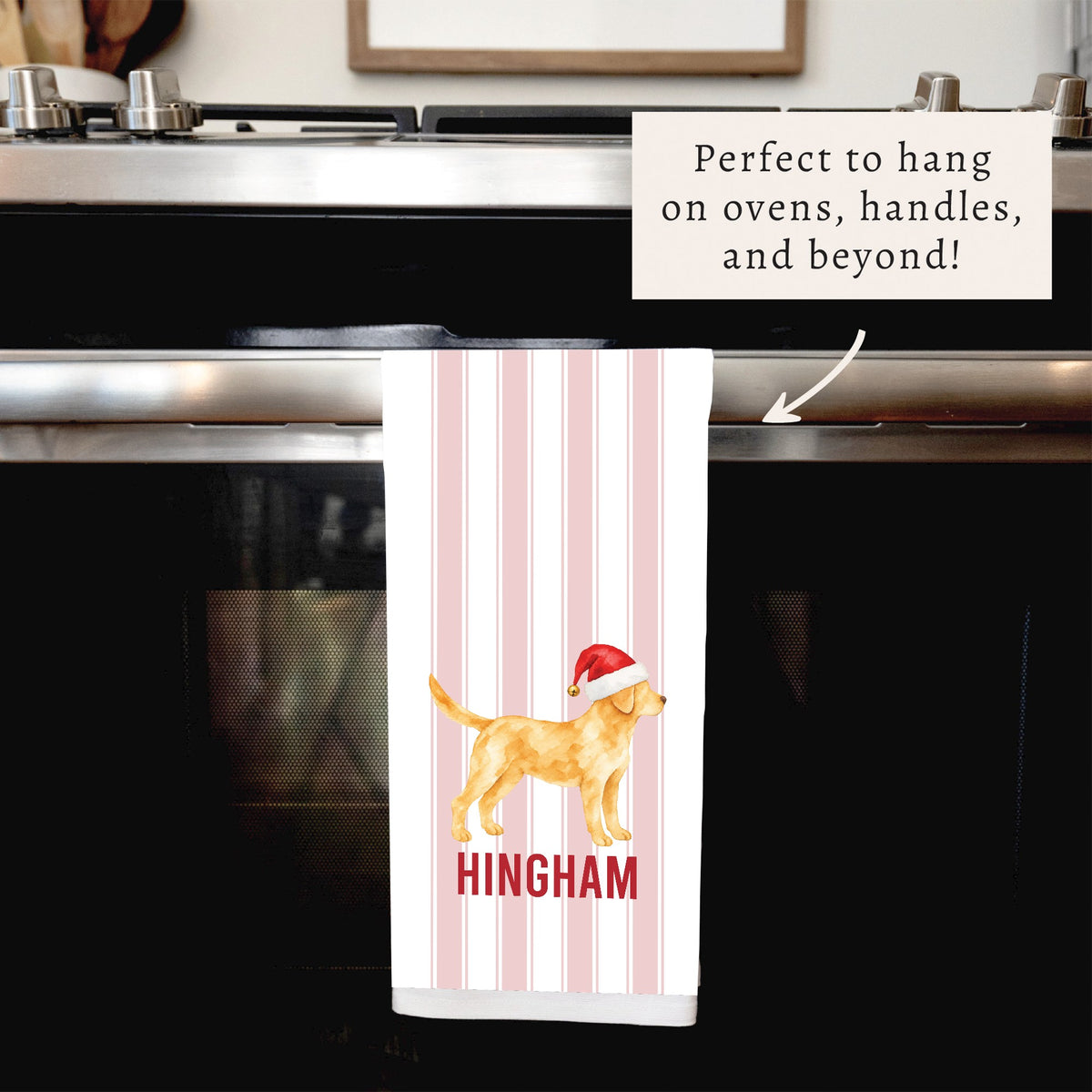 Yellow Lab Santa Hat Personalized Tea Towel