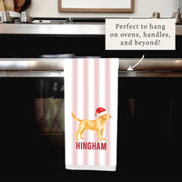 Yellow Lab Santa Hat Personalized Tea Towel