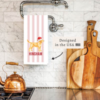 Yellow Lab Santa Hat Personalized Tea Towel