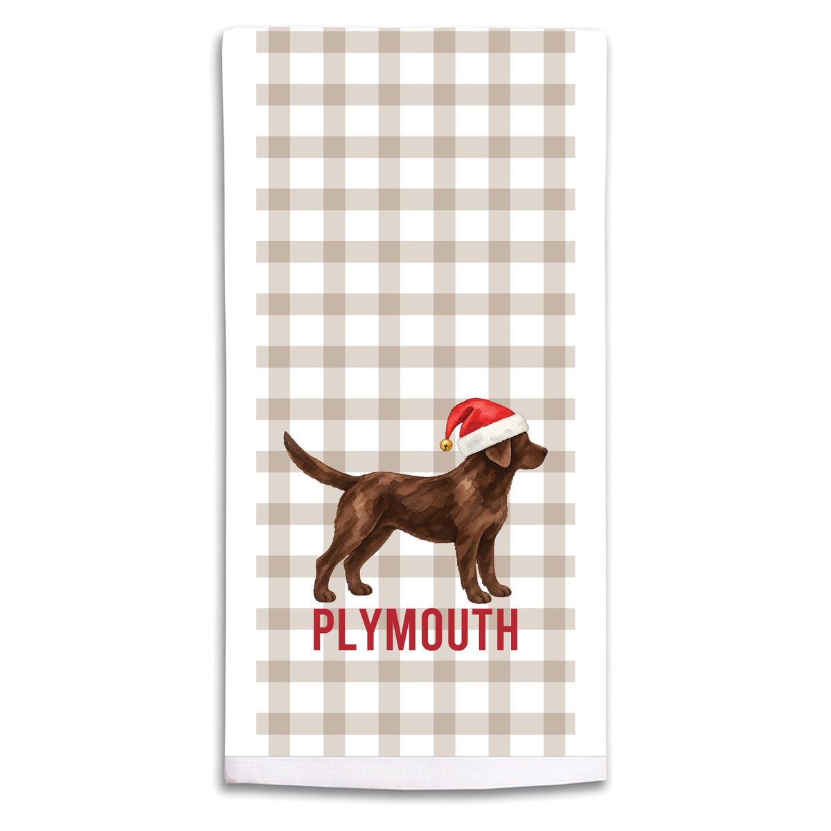 Chocolate Lab Santa Hat Personalized Tea Towel