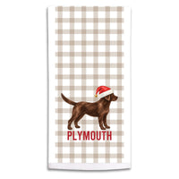 Chocolate Lab Santa Hat Personalized Tea Towel