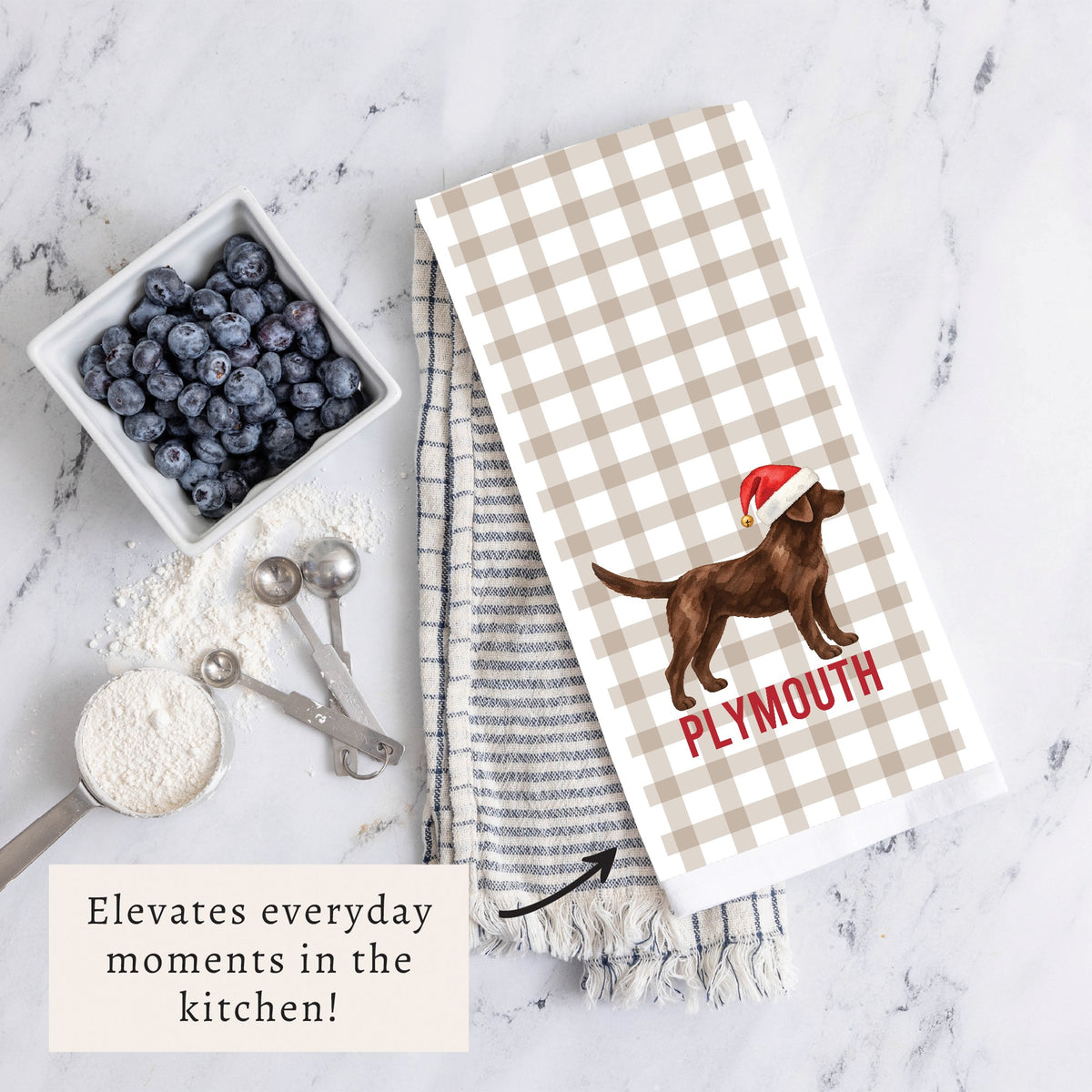 Chocolate Lab Santa Hat Personalized Tea Towel