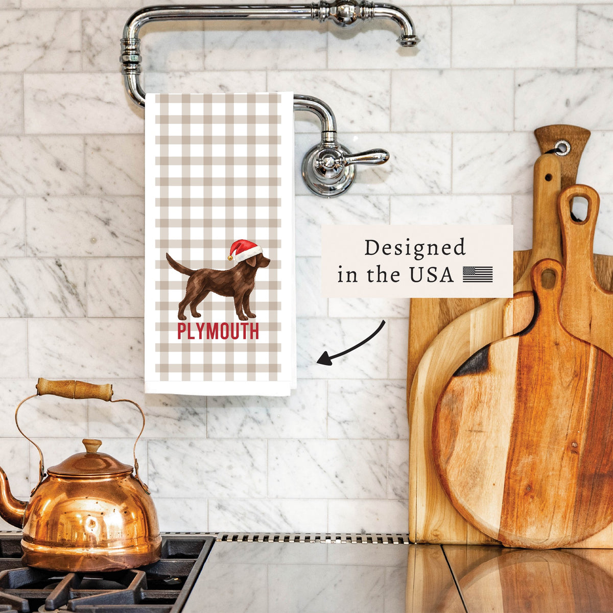 Chocolate Lab Santa Hat Personalized Tea Towel