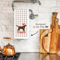 Chocolate Lab Santa Hat Personalized Tea Towel