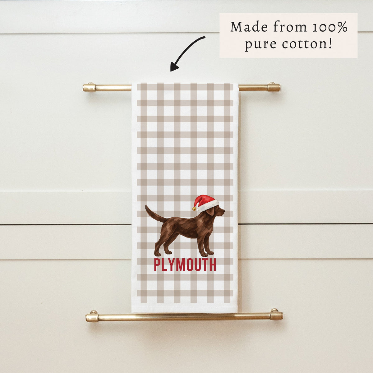 Chocolate Lab Santa Hat Personalized Tea Towel