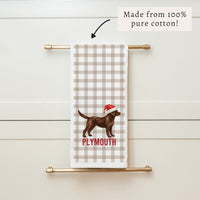 Chocolate Lab Santa Hat Personalized Tea Towel