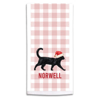 Black Cat Santa Hat Personalized Tea Towel
