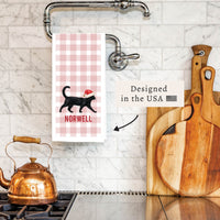 Black Cat Santa Hat Personalized Tea Towel