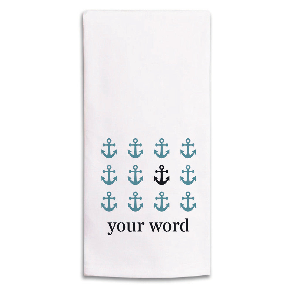 Repeating Anchors Personalized Tea Towel