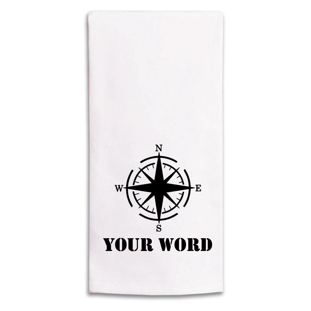 Compass One Line Text Personalized Tea Towel