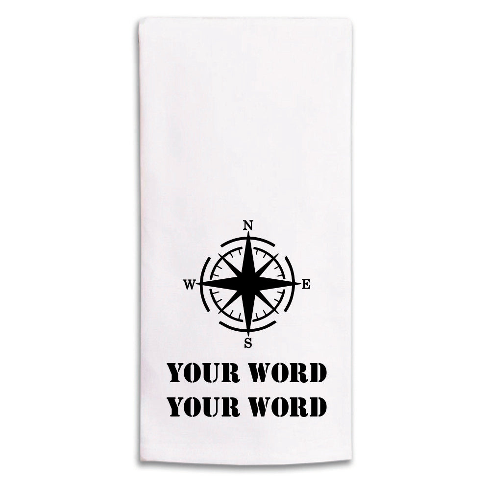 Compass Two Line Text Personalized Tea Towel