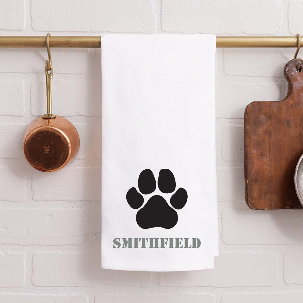 Personalized Paw Print One Line Text Tea Towel