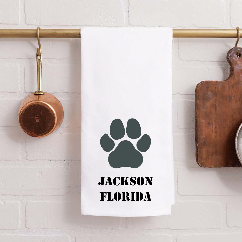 Personalized Paw Print Two Line Text Tea Towel