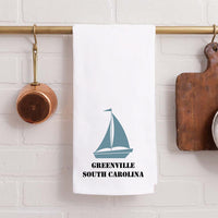 Sailboat Two Line Text Personalized Tea Towel