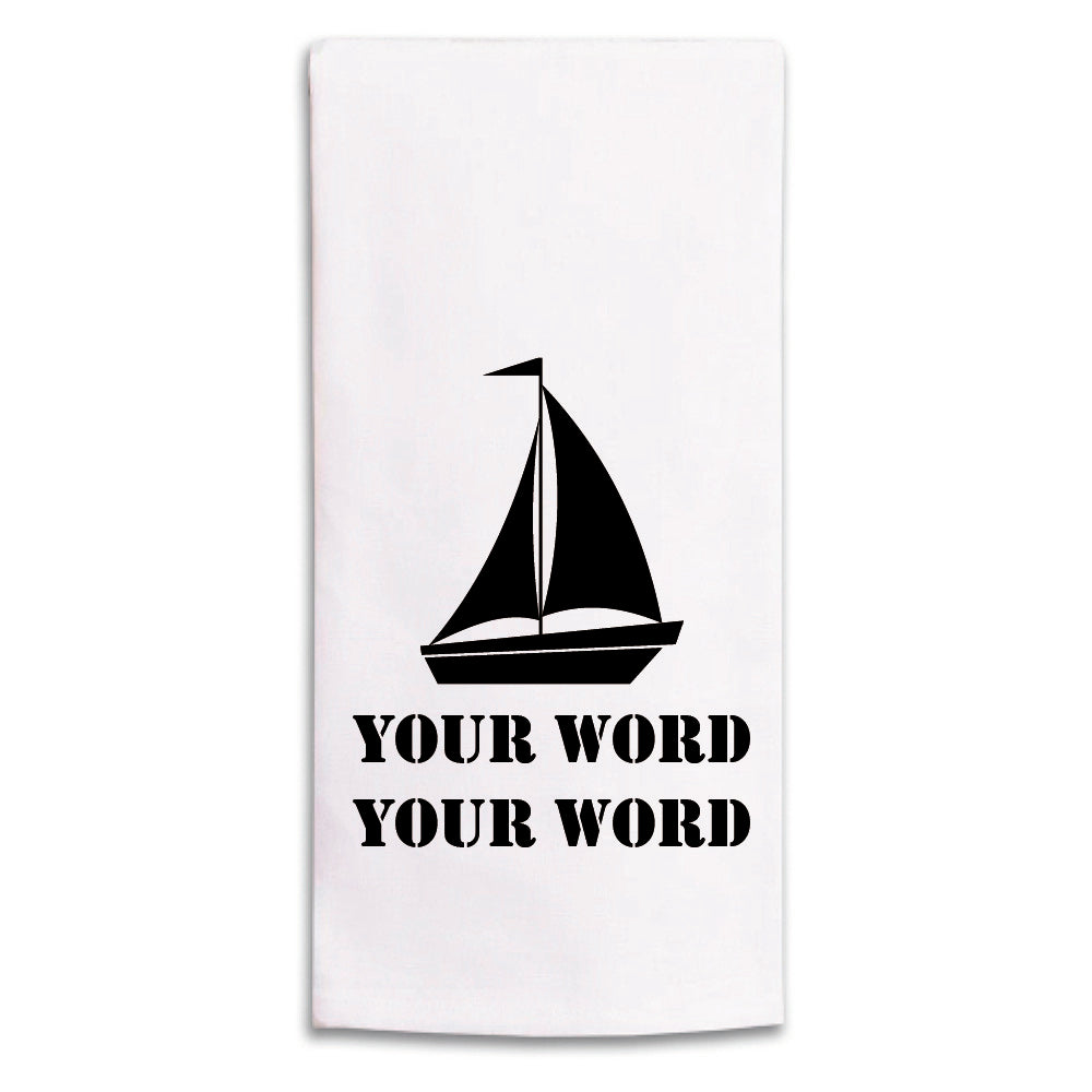 Sailboat Two Line Text Personalized Tea Towel