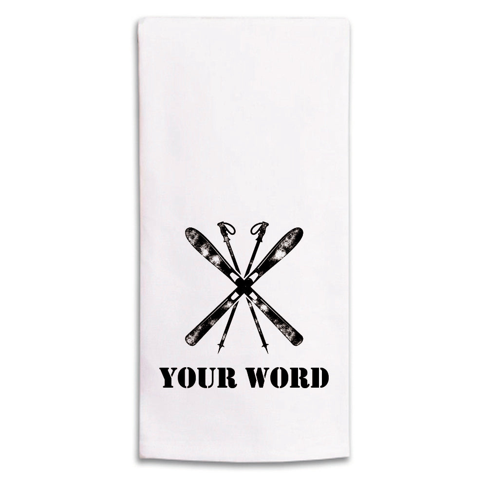 Skis One Line Text Personalized Tea Towel