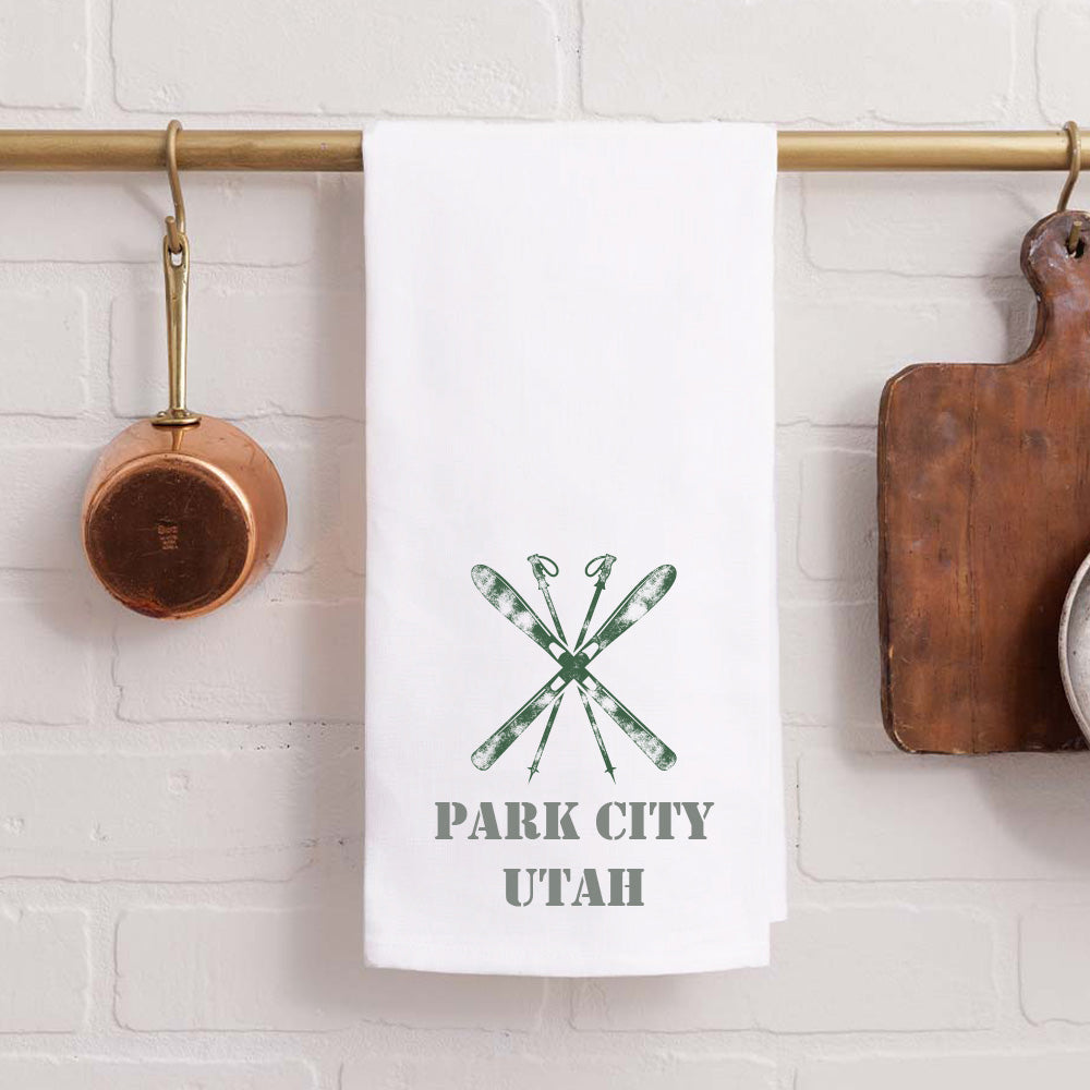 Personalized Skis Two Line Text Tea Towel