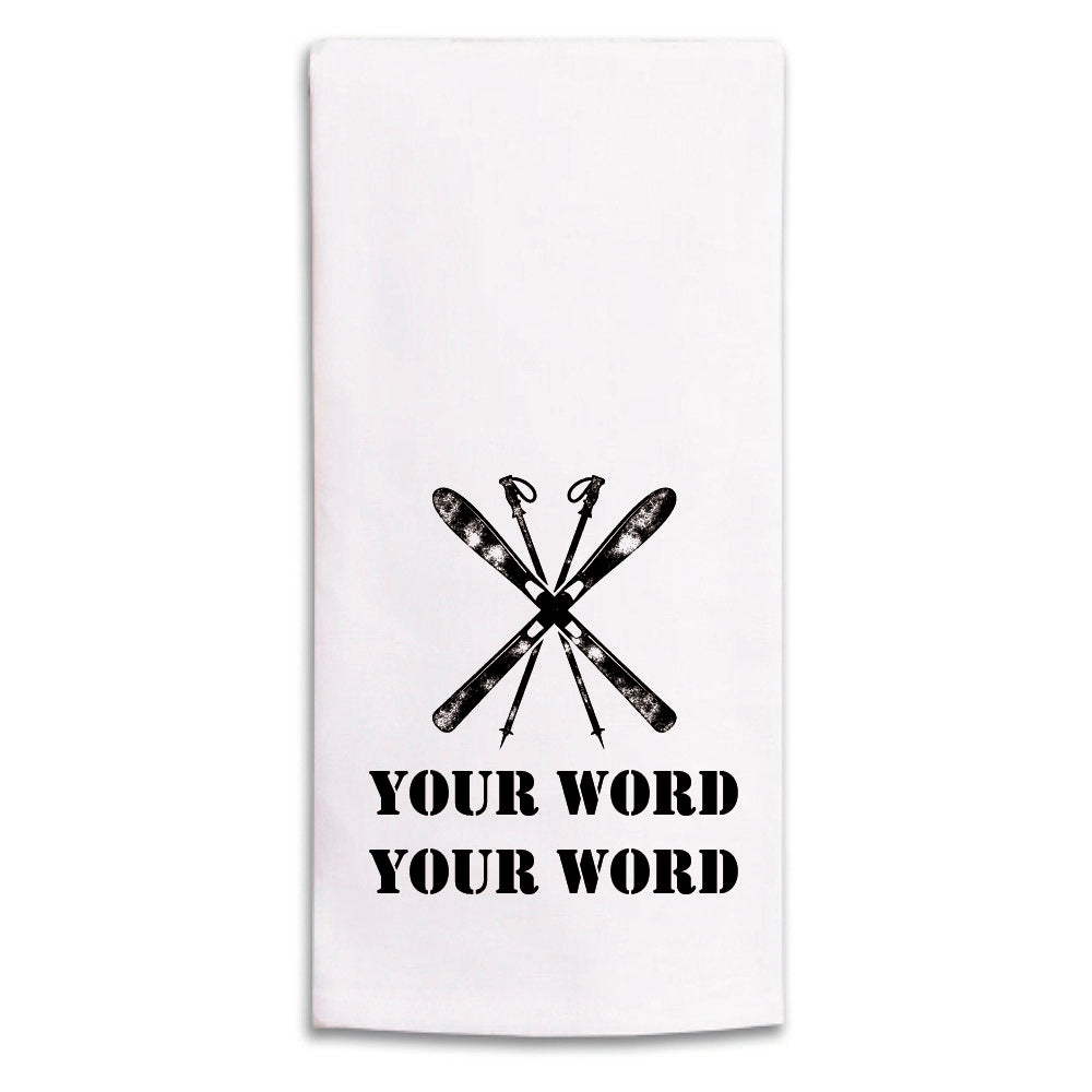 Skis Two Line Text Personalized Tea Towel