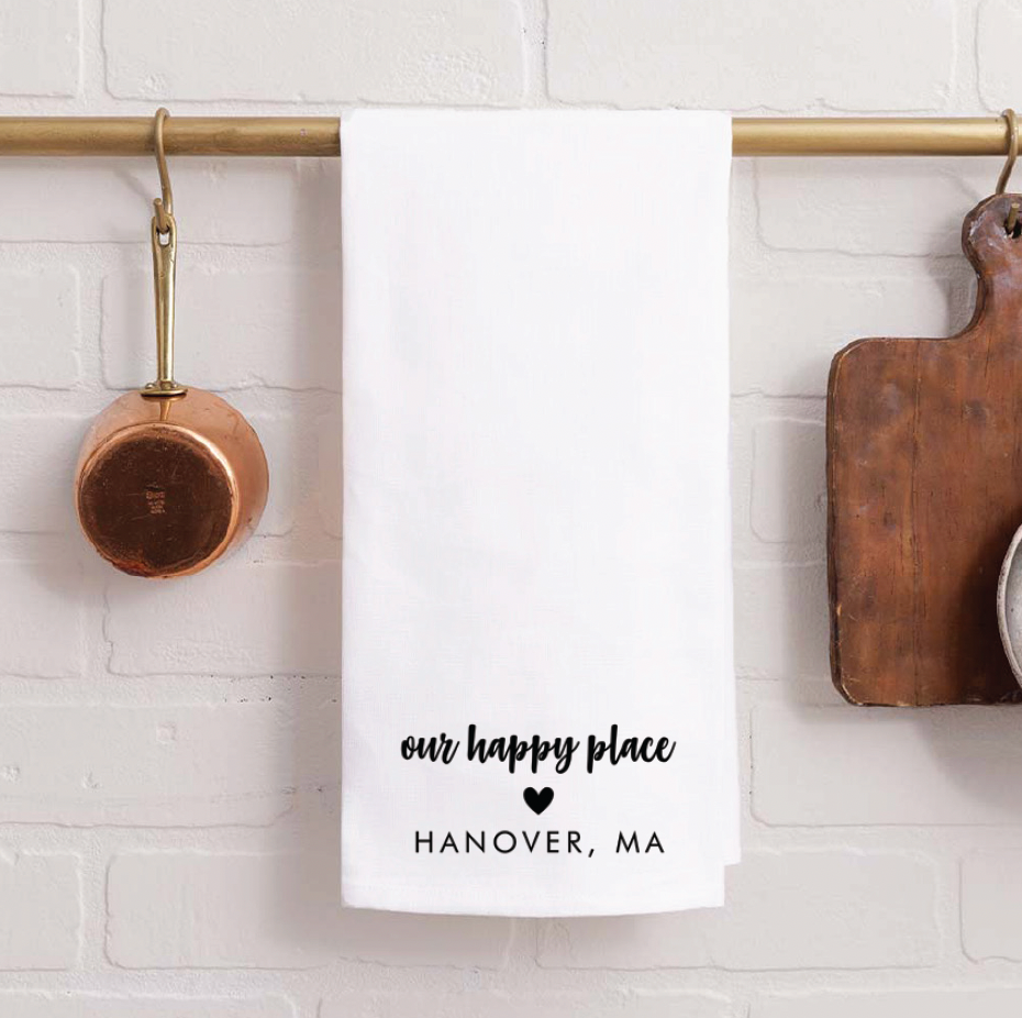 Personalized Our Happy Place Tea Towel
