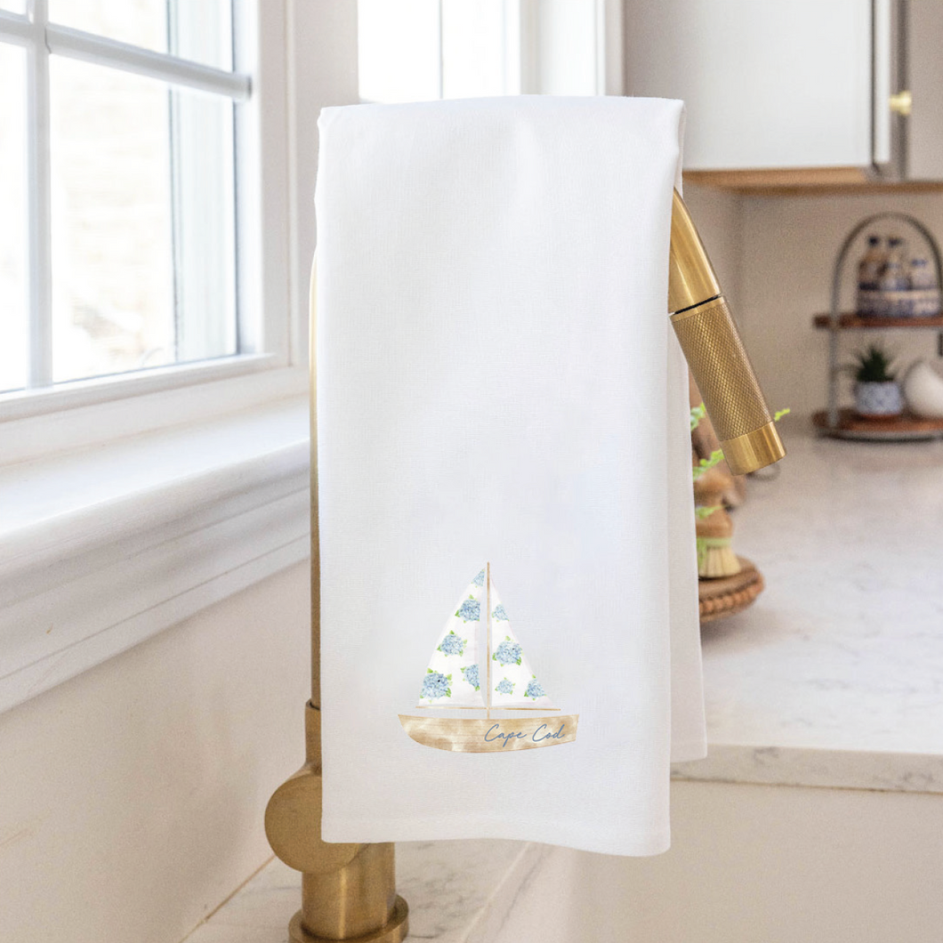 Personalized Hydrangea Sailboat Tea Towel