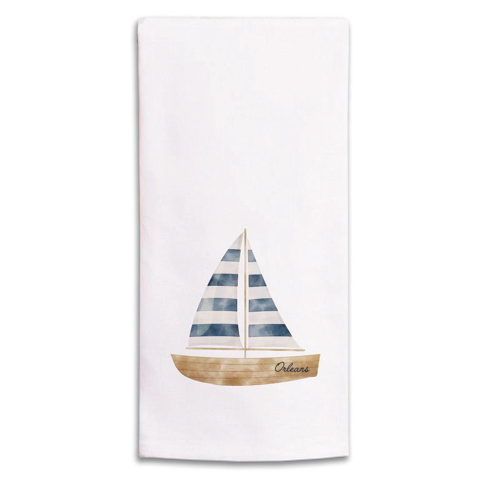 Watercolor Sailboat Personalized Tea Towel