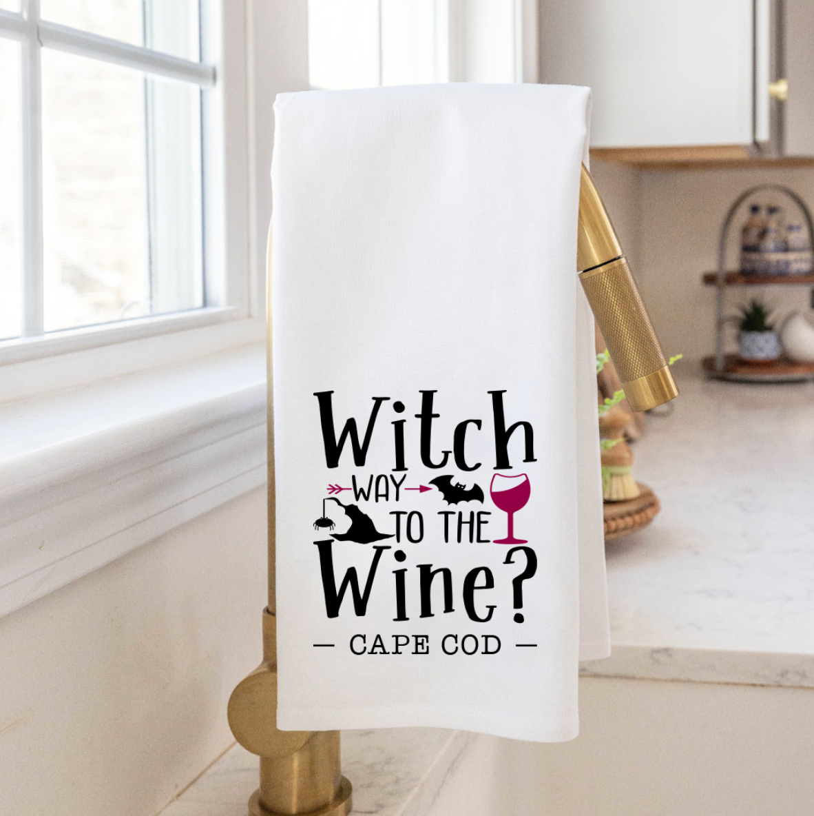 Personalized Witch Way to the Wine Tea Towel