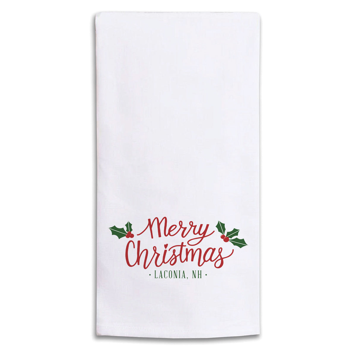 Merry Christmas Holly Personalized Tea Towel