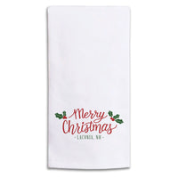 Merry Christmas Holly Personalized Tea Towel