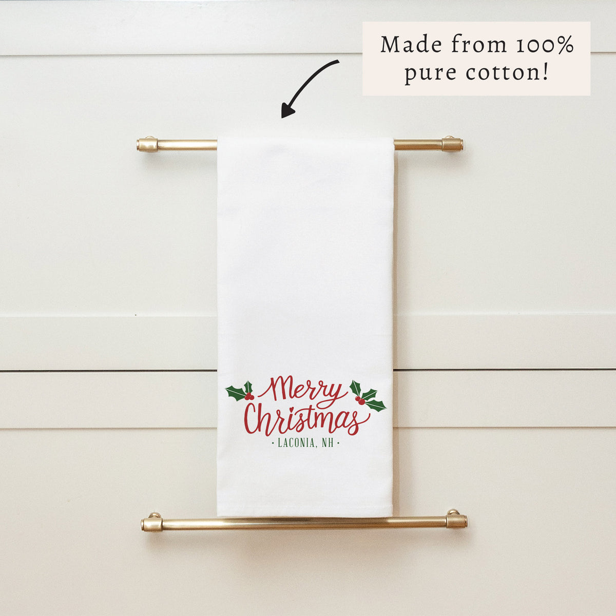 Merry Christmas Holly Personalized Tea Towel