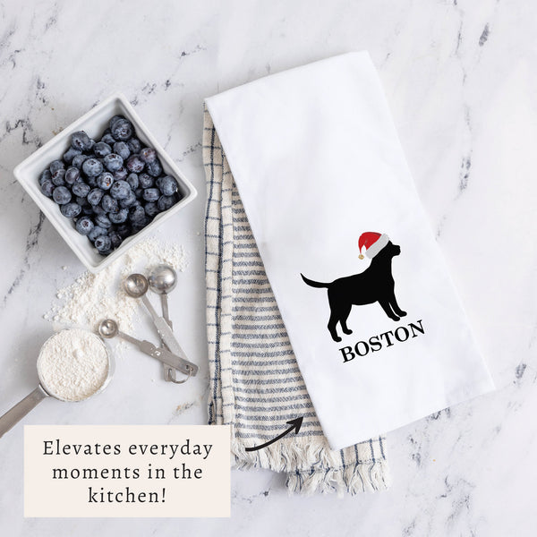 Santa Dog Personalized Tea Towel