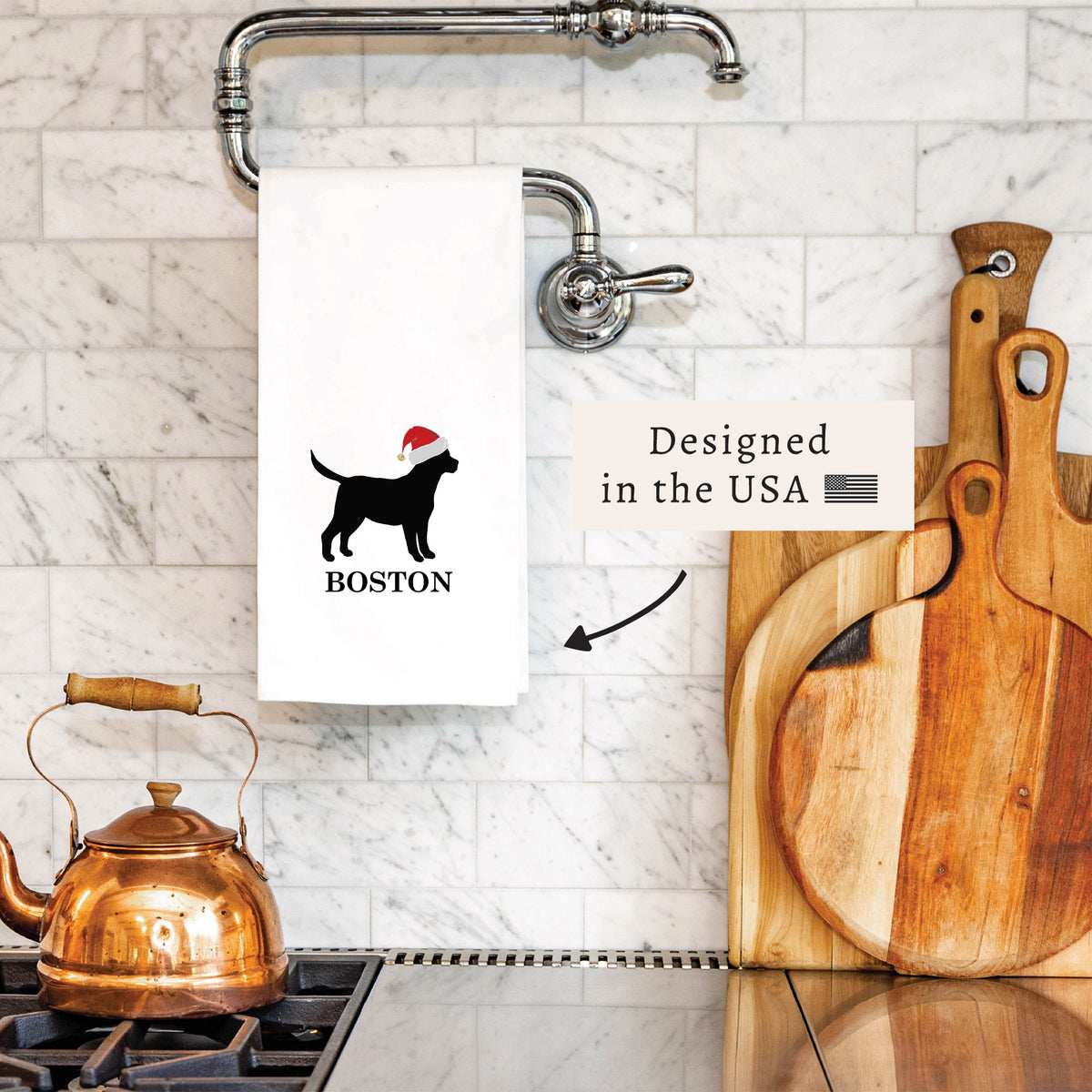 Santa Dog Personalized Tea Towel