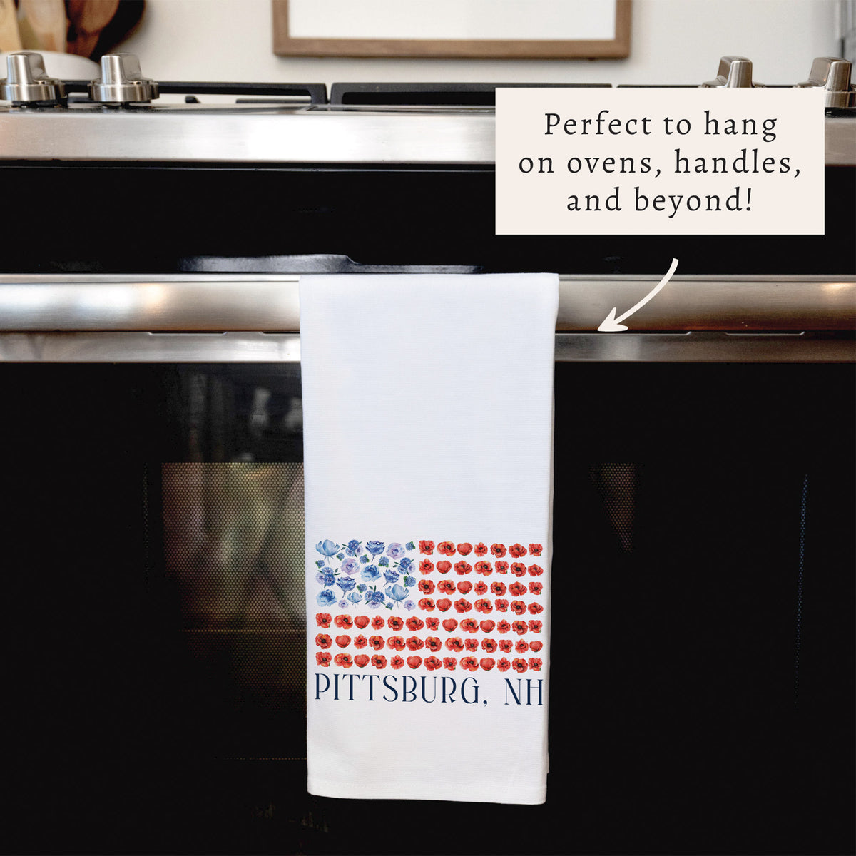 American Flag Floral Personalized Tea Towel