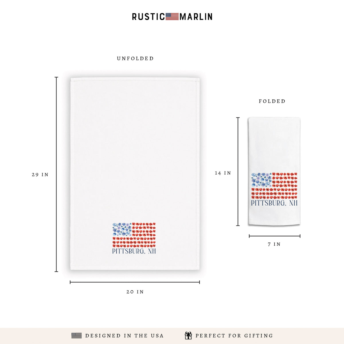 American Flag Floral Personalized Tea Towel