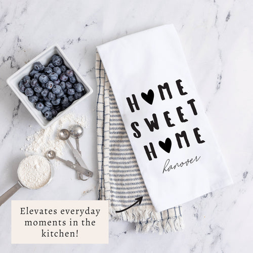 Home Sweet Home Hearts Personalized Tea Towel
