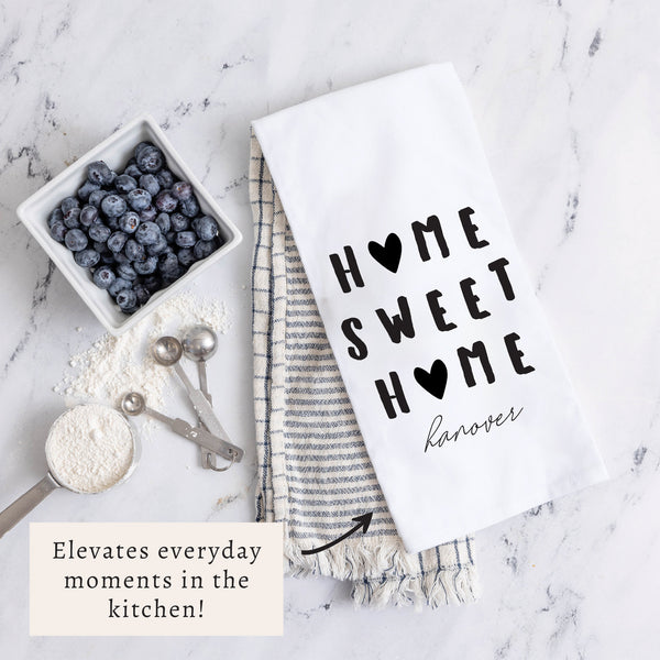 Home Sweet Home Hearts Personalized Tea Towel