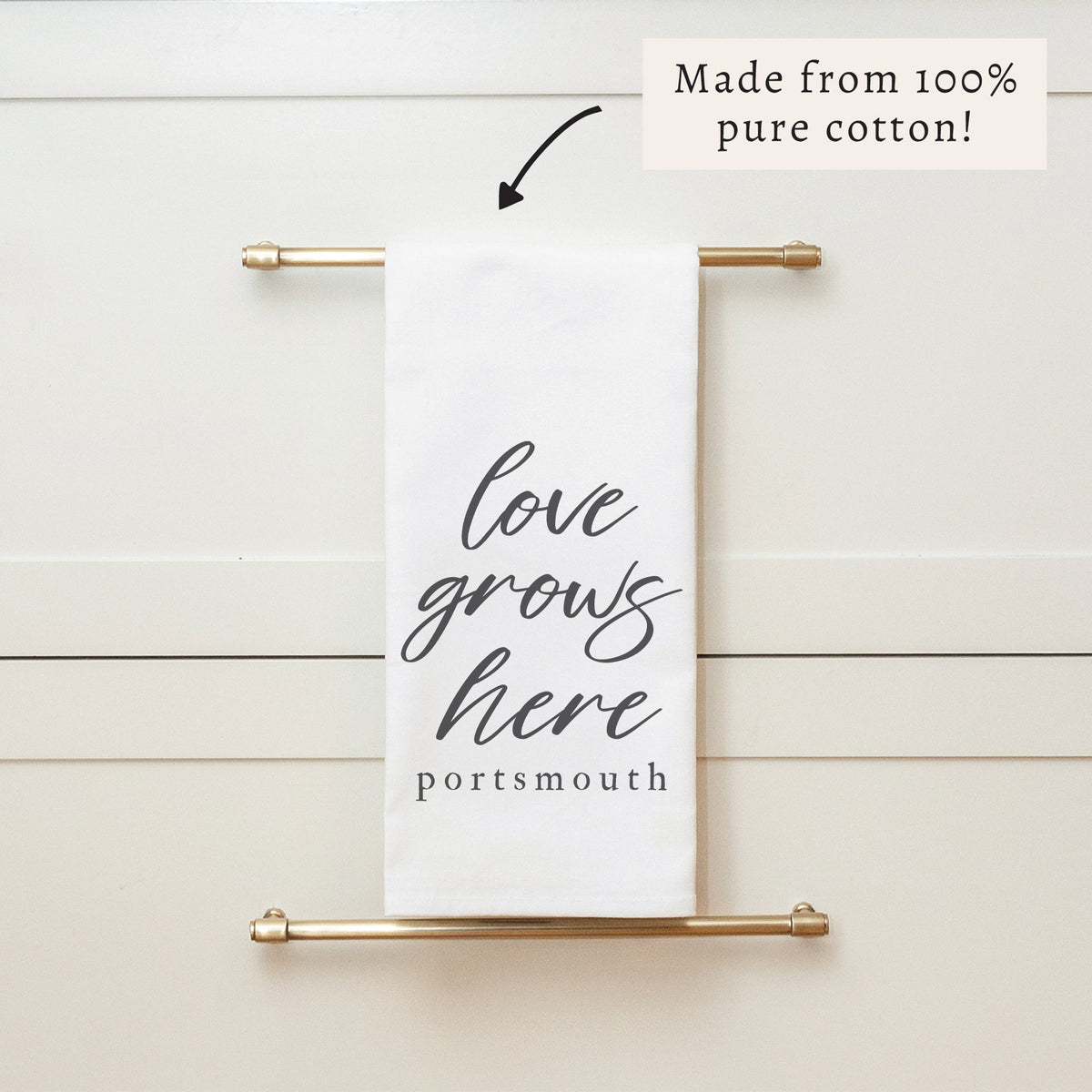 Love Grows Here Personalized Tea Towel