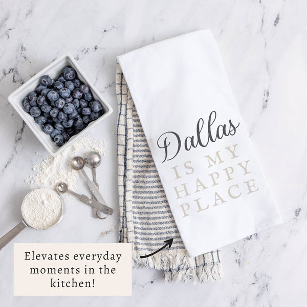 Happy Place Neutral Personalized Tea Towel