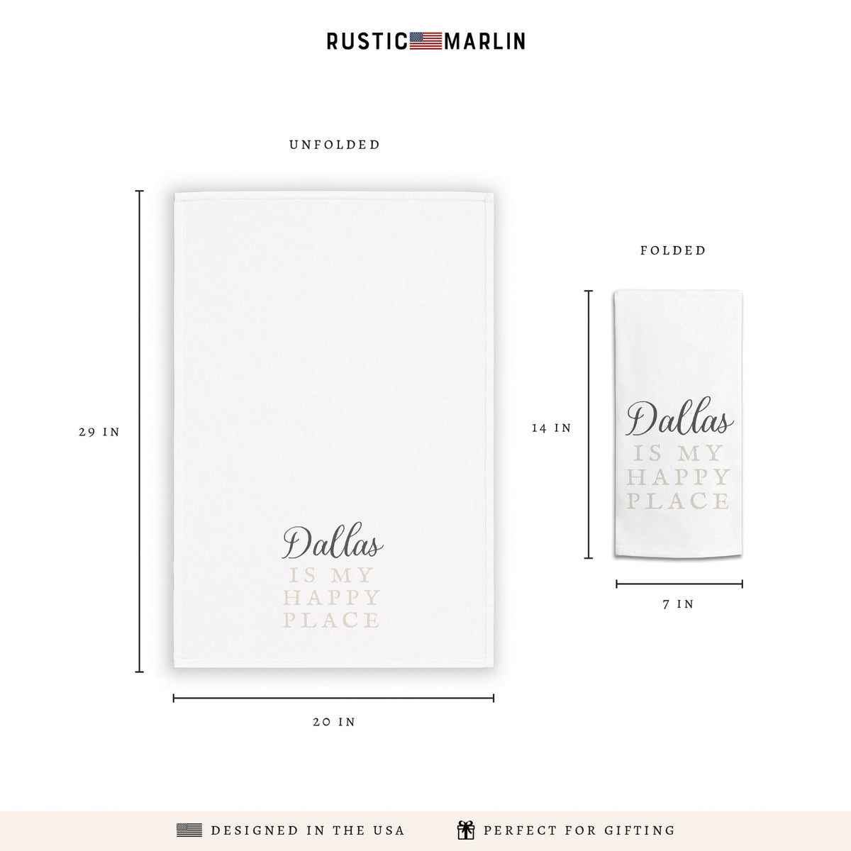 Happy Place Neutral Personalized Tea Towel