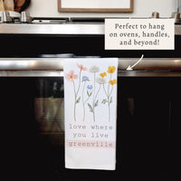 Love Where You Live Floral Personalized Tea Towel
