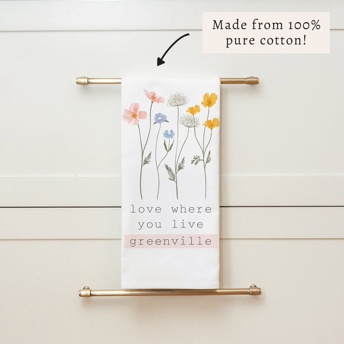 Love Where You Live Floral Personalized Tea Towel